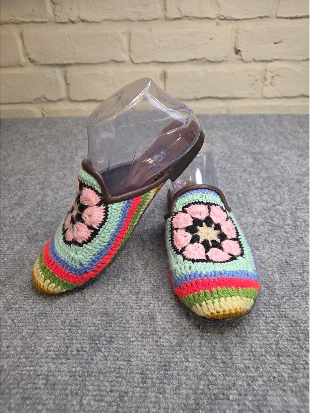 RES IPSA Handmade Crochet Wool Mules Loafers - Multi-Color Granny Square Sz 8